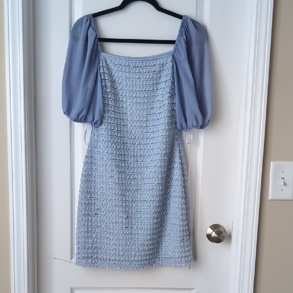 Lulu's Dusty Blue Puff-Sleeve Mini Dress